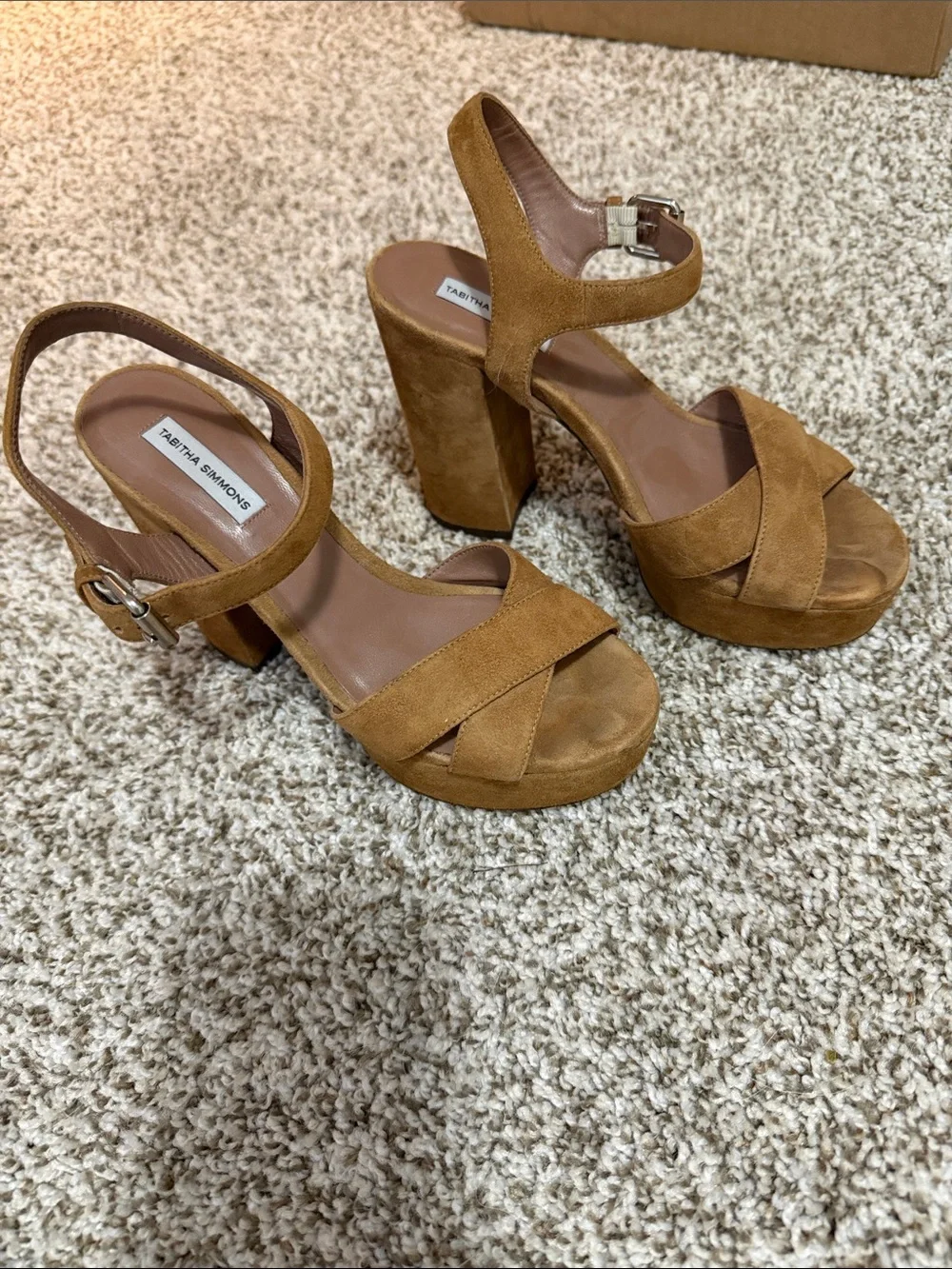 Tabitha Simmons Cognac Suede Crisscross Ankle-Strap Heels